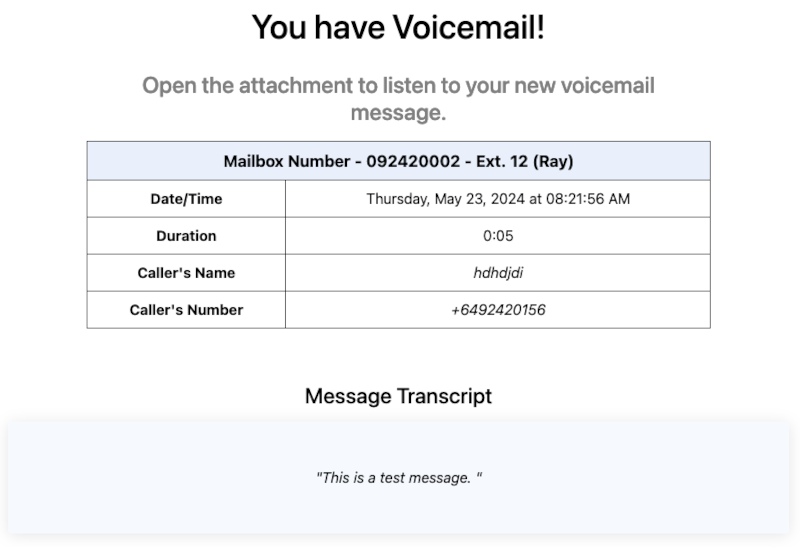 AI voicemail transcription example