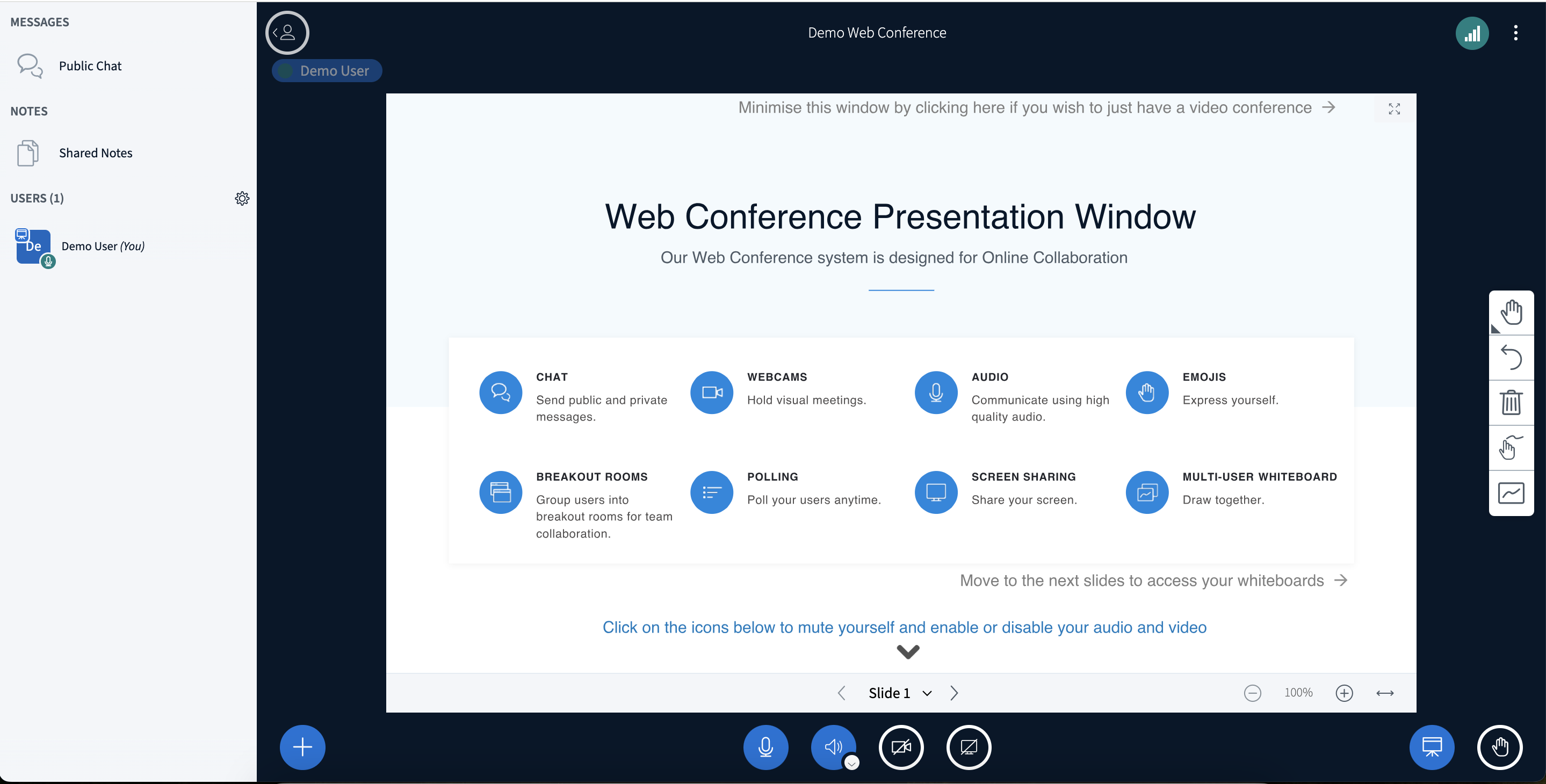 Screenshot of Tel2 web conferencing